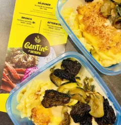 Polenta gratinée, poêlée de morilles & courgettes