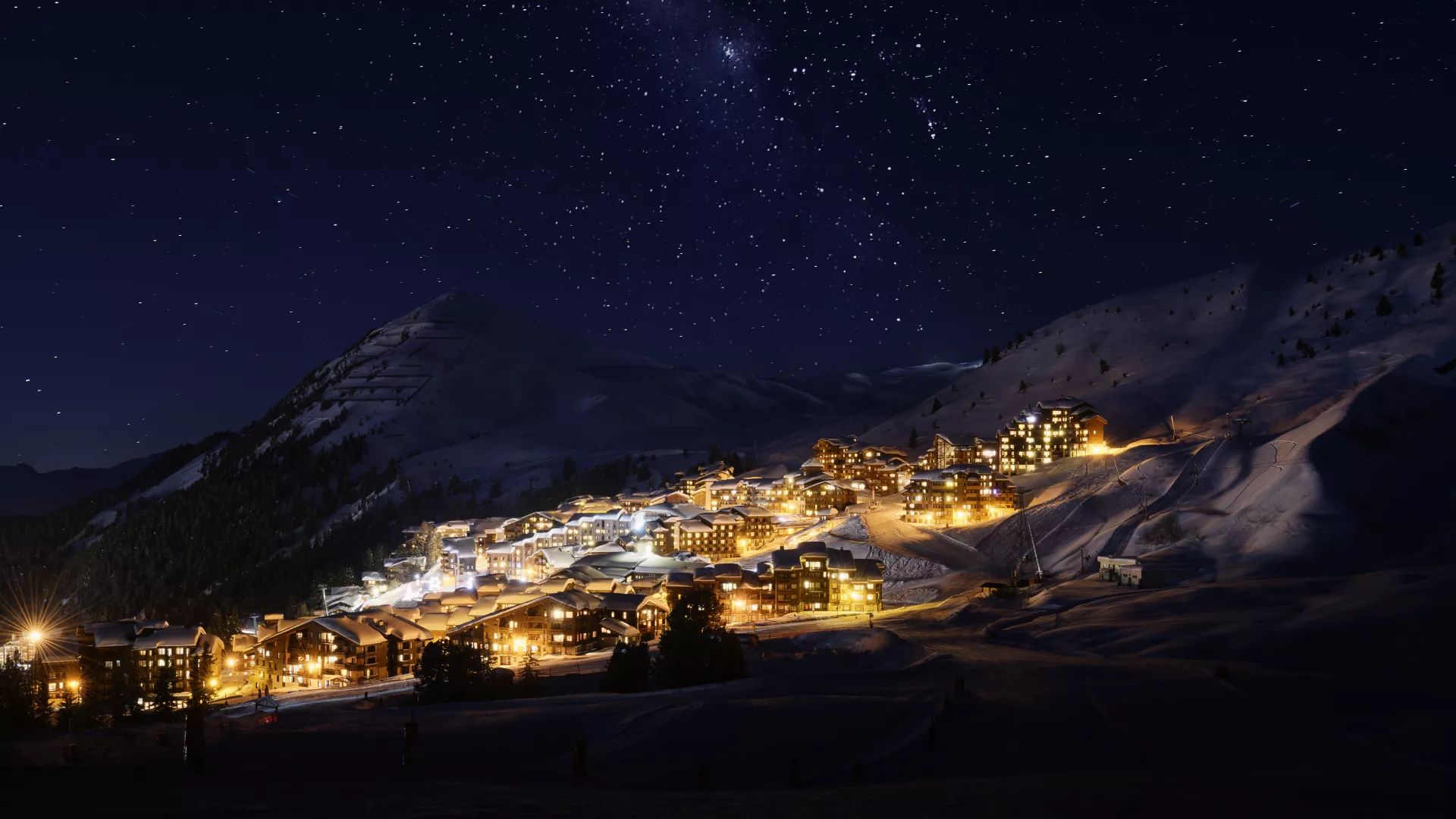 Belle Plagne unter einer sternenklaren Nacht